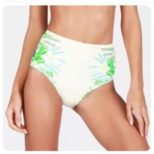 SUGARCOAST by Lolli Swim Flower Palm High-Waisted Bikini Bottom Women’s LARGE